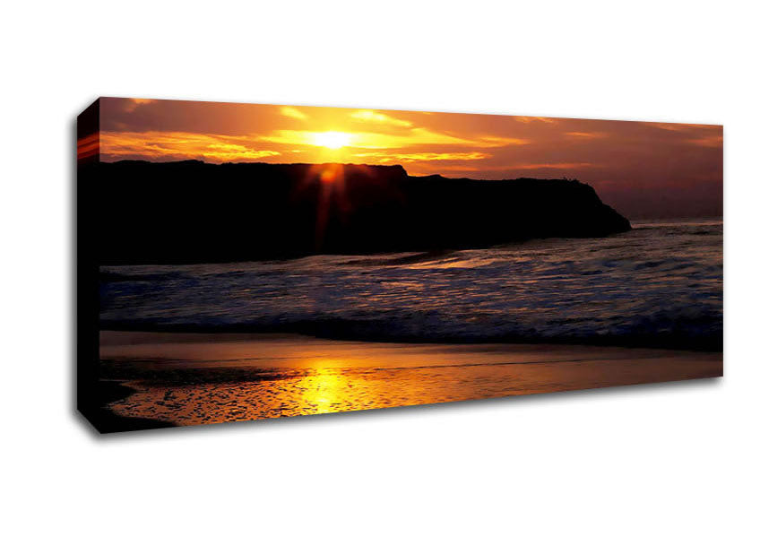 Picture of Sun Down Over Ocean Panoramic Canvas Wall Art