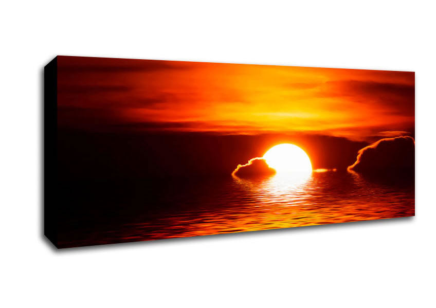 Picture of The Sun Falls In The Ocean Panoramic Canvas Wall Art