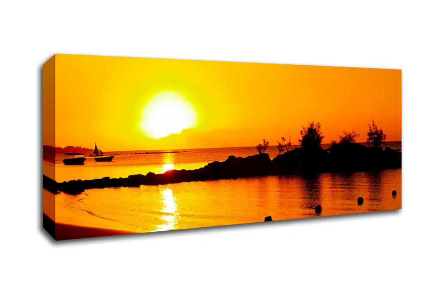 Picture of Yellow Ocean Sun Trail Panoramic Canvas Wall Art