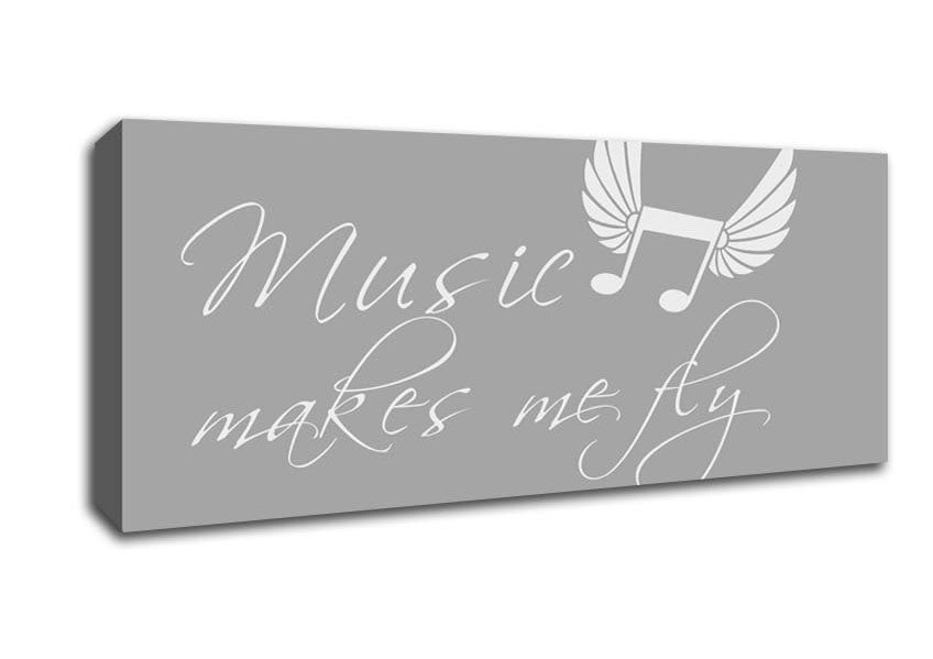 Picture of Boys room Quote Music Makes Me Fly Grey White Panoramic Canvas Wall Art