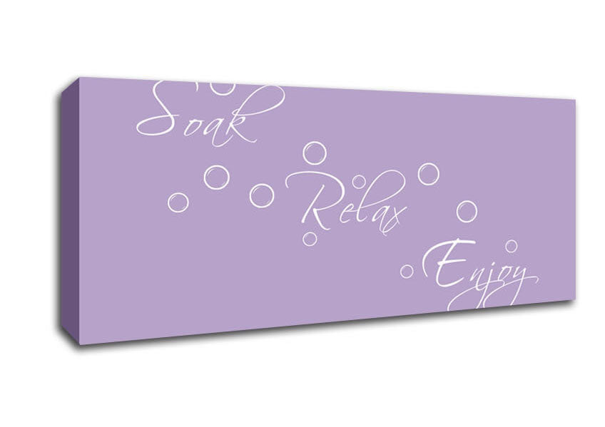 Picture of Bathroom Quote Soak Relax Enjoy Lilac Panoramic Canvas Wall Art