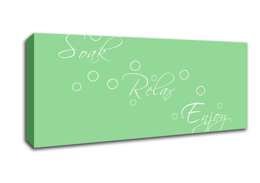 Picture of Bathroom Quote Soak Relax Enjoy Green Panoramic Canvas Wall Art