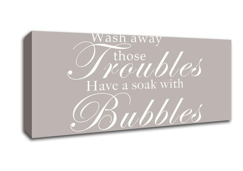 Picture of Bathroom Quote Wash Away Those Troubles Beige Panoramic Canvas Wall Art