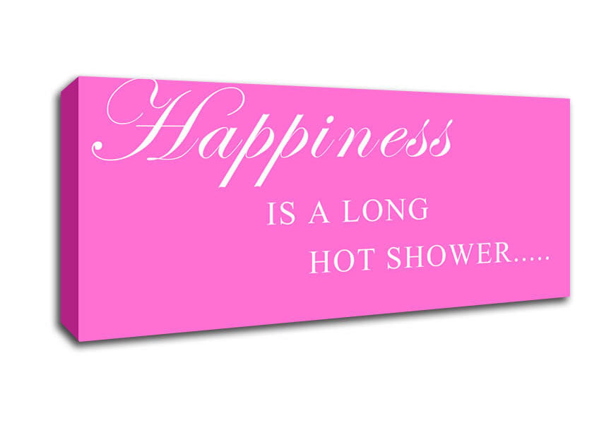 Picture of Bathroom Quote Happiness Is A Long Hot Shower Vivid Pink Panoramic Canvas Wall Art