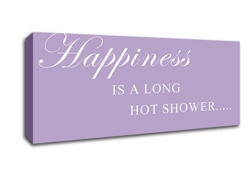 Picture of Bathroom Quote Happiness Is A Long Hot Shower Lilac Panoramic Canvas Wall Art