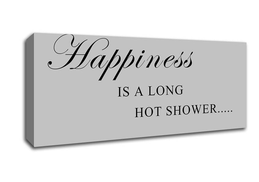 Picture of Bathroom Quote Happiness Is A Long Hot Shower Grey Panoramic Canvas Wall Art