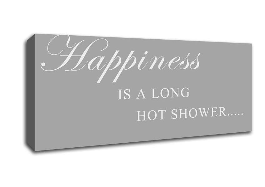 Picture of Bathroom Quote Happiness Is A Long Hot Shower Grey White Panoramic Canvas Wall Art