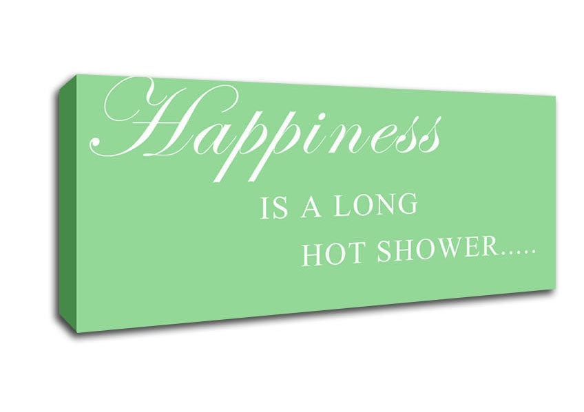 Picture of Bathroom Quote Happiness Is A Long Hot Shower Green Panoramic Canvas Wall Art