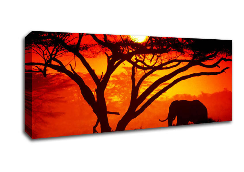 Picture of Elephant Safari Sunrise Panoramic Canvas Wall Art