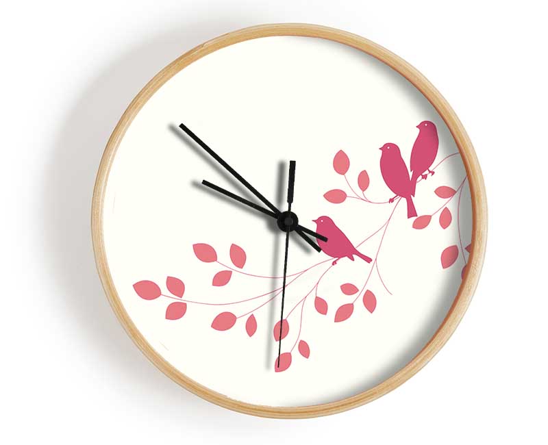 Pink Bird Leaves Clock - Wallart-Direct UK