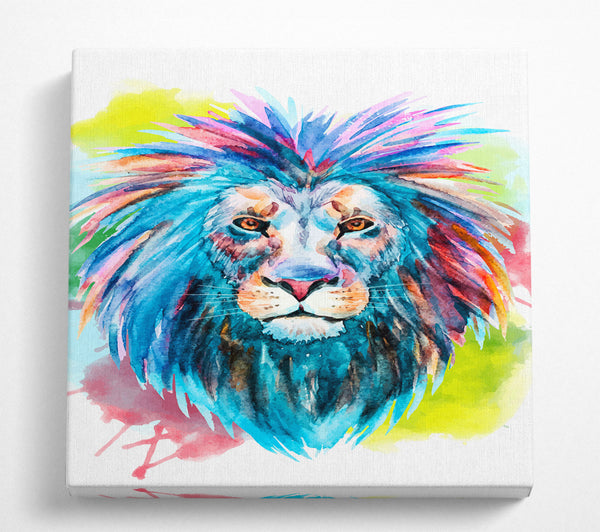 A Square Canvas Print Showing Blue Mained Lion Square Wall Art