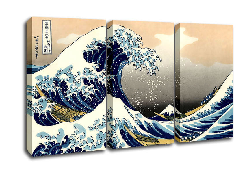 Picture of Hokusai A Big Wave Off Kanagawa 3 Panel Canvas Wall Art