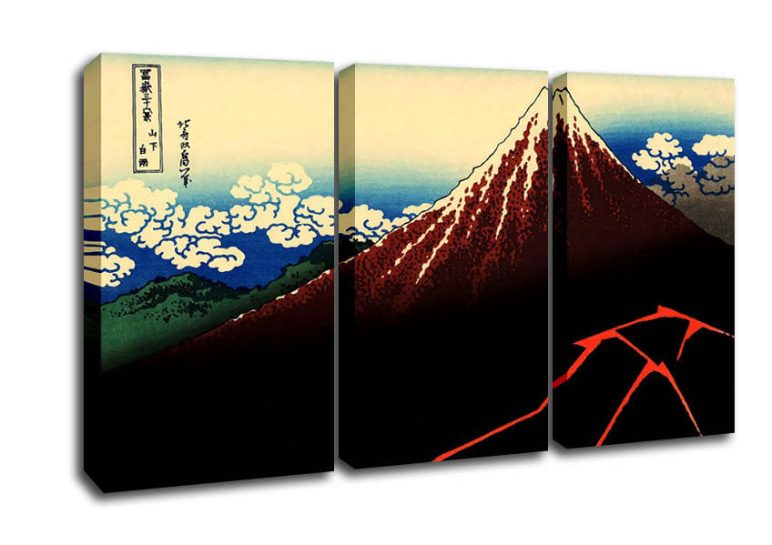 Picture of Hokusai Lightning Below The Summit 3 Panel Canvas Wall Art