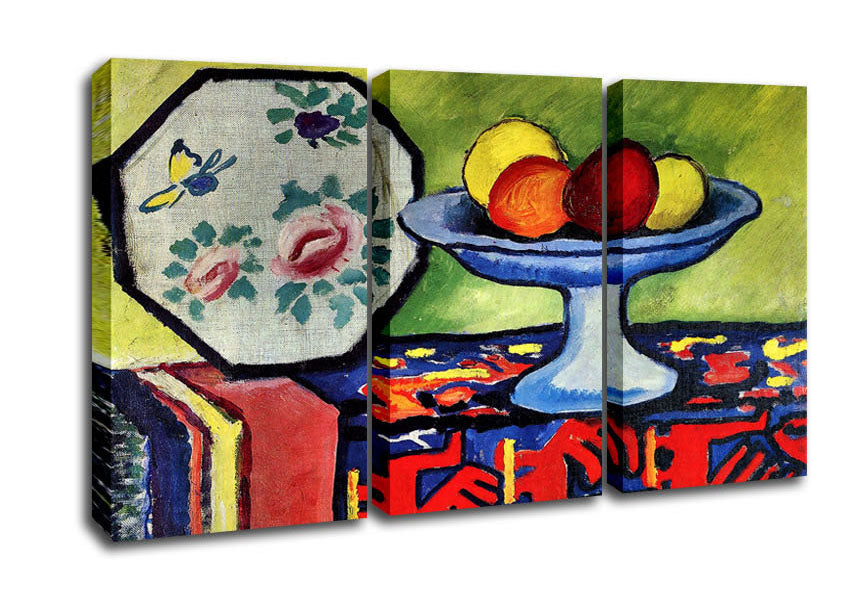 Picture of August Macke Still Life With Apple Peel And A Japanese Fan 3 Panel Canvas Wall Art