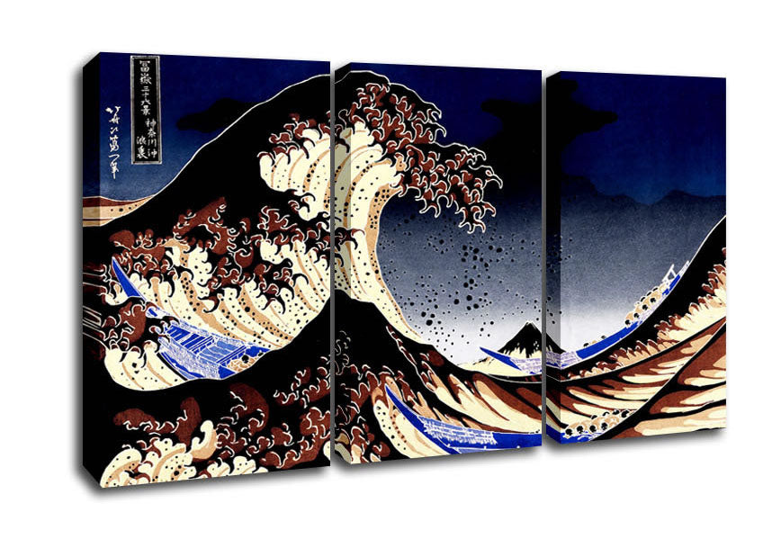 Picture of Hokusai The Wave 3 Panel Canvas Wall Art