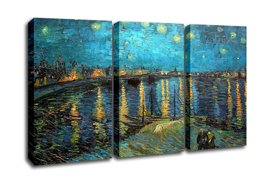 Picture of Van Gogh Starry Night Over The Rhone 3 Panel Canvas Wall Art