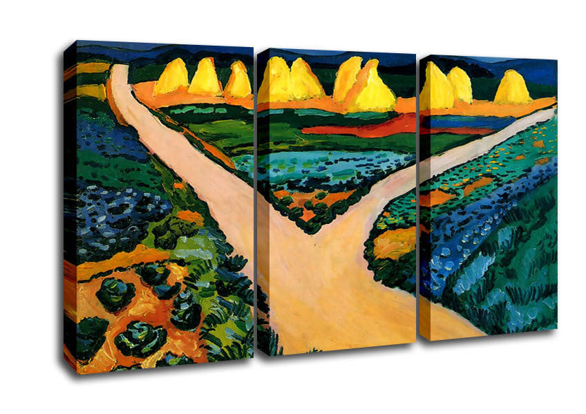 Picture of August Macke Vegetable Fields 3 Panel Canvas Wall Art