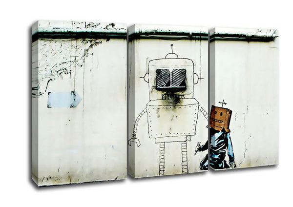 Picture of Box Head Robot 3 Panel Canvas Wall Art