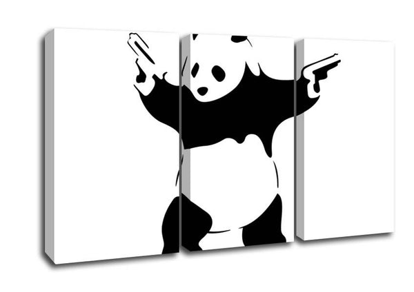 Picture of Panda Guns 3 Panel Canvas Wall Art