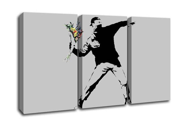 Picture of Peaceful Warrior Grey 3 Panel Canvas Wall Art