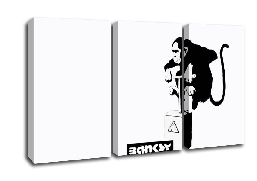 Picture of Monkey Detonator White 3 Panel Canvas Wall Art