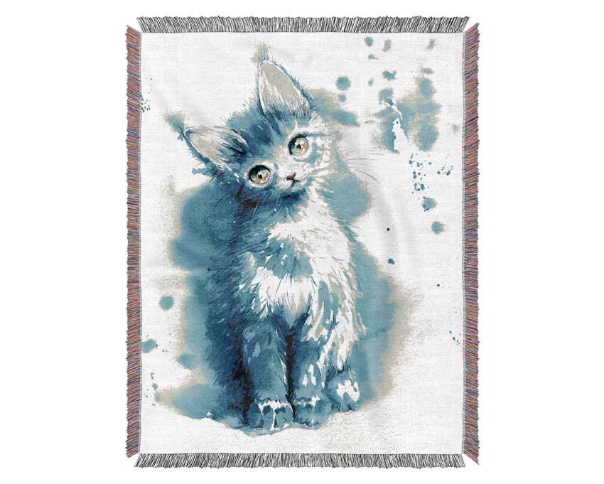 Blue Cat Listening Woven Blanket