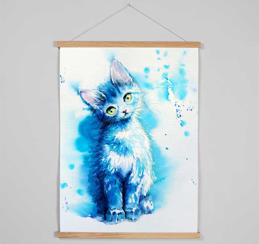 Blue Cat Listening Hanging Poster - Wallart-Direct UK