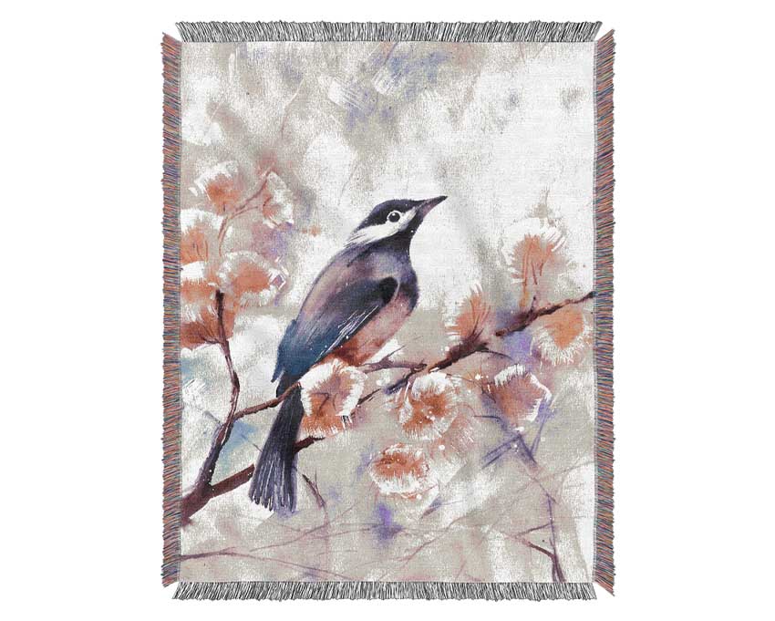 Cherry Blossom Bird Woven Blanket