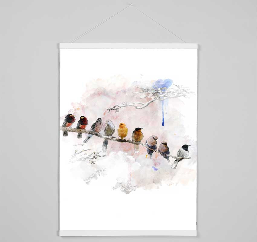 Bird Gossip Hanging Poster - Wallart-Direct UK