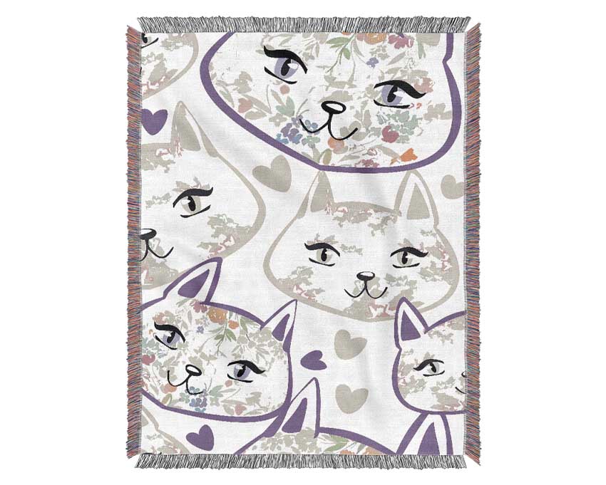 Flower Cats Woven Blanket