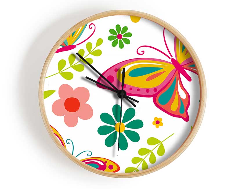 Hippy Butterflies Clock - Wallart-Direct UK