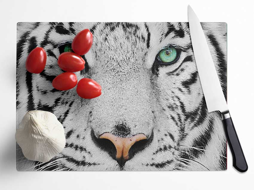 Green Eyed White Tiger Glass Chopping Board