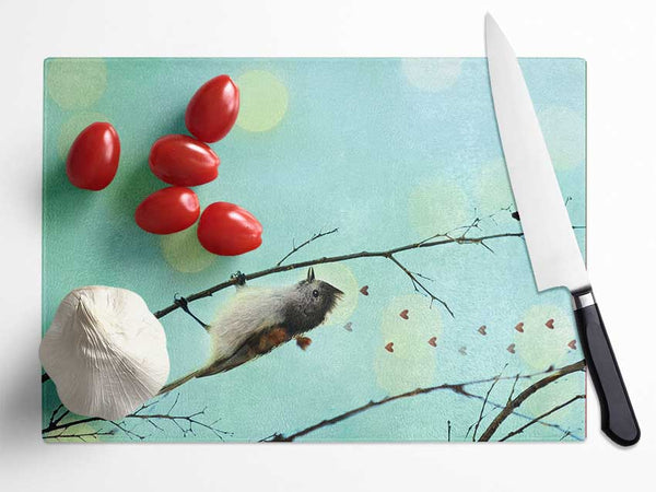 Bird Love Hearts Glass Chopping Board