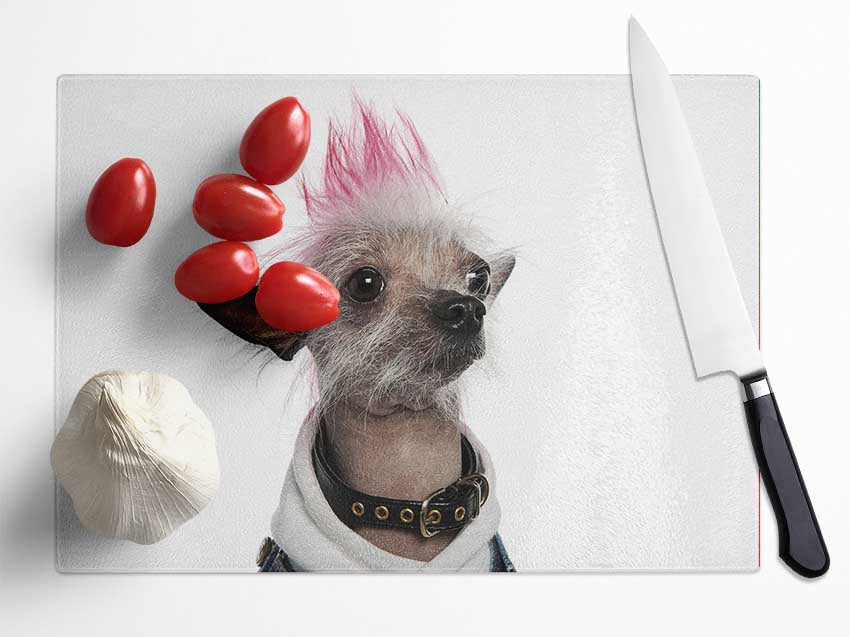 Chinese Crested Punk Dog Glass Chopping Board