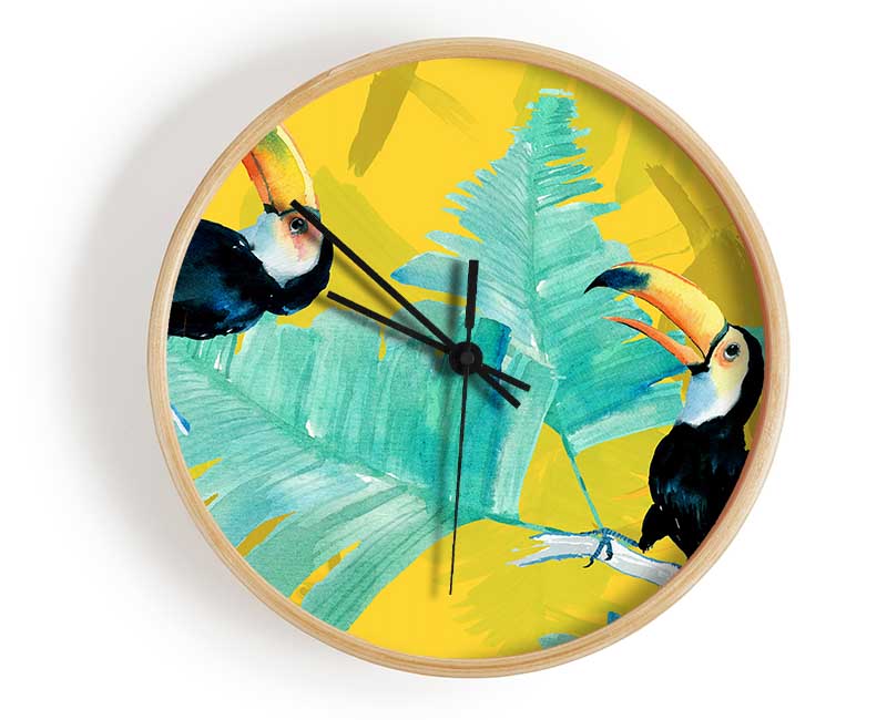 Toucan Palm Leaves Clock - Wallart-Direct UK