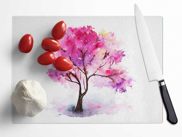 Pink Lonesome Tree Glass Chopping Board