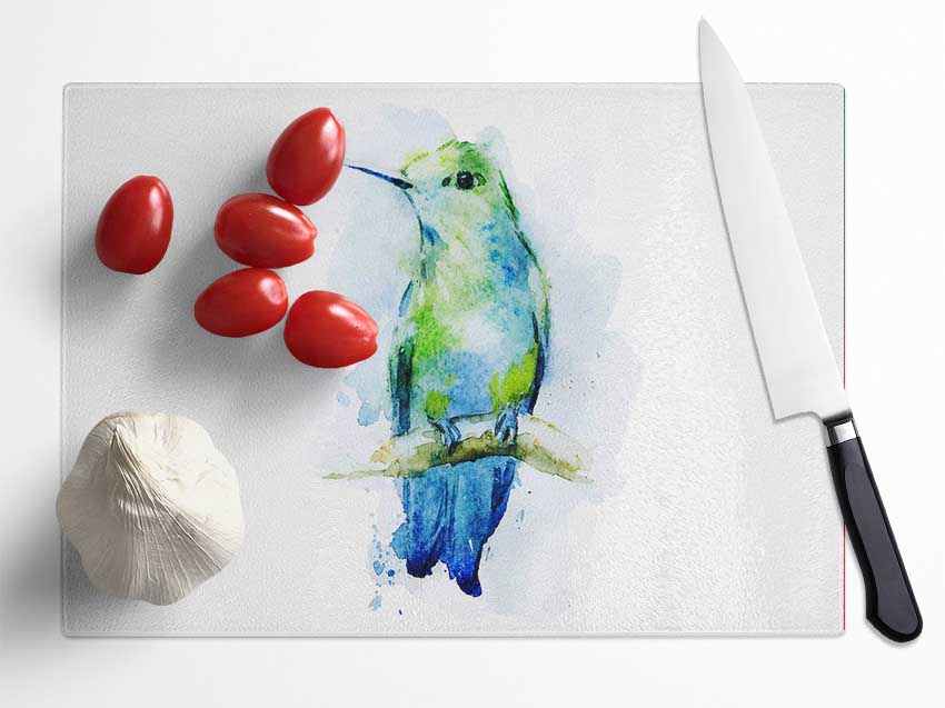 Hummingbird Branch Glass Chopping Board