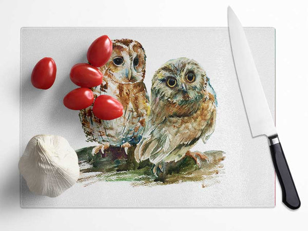 Barred Owl Duo Glass Chopping Board