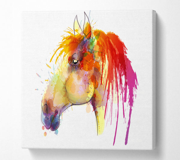 A Square Canvas Print Showing Beautiful Rainbow Horse Square Wall Art