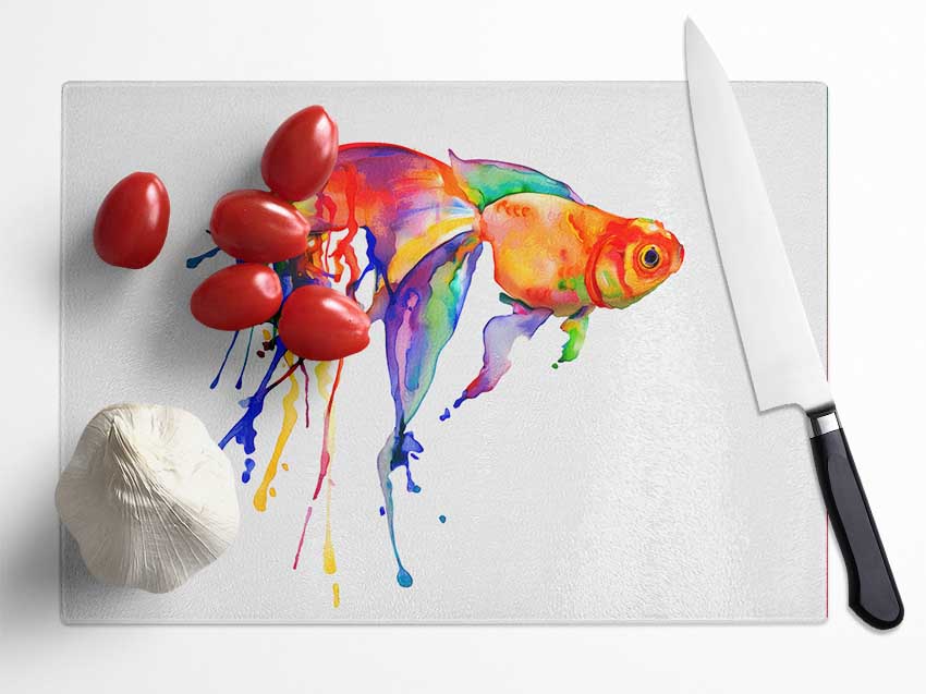 Rainbow Goldfish Glass Chopping Board