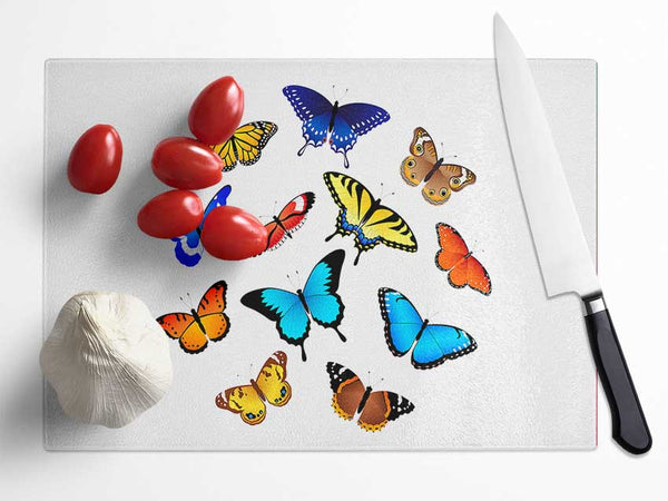 Colourful Butterflies Glass Chopping Board