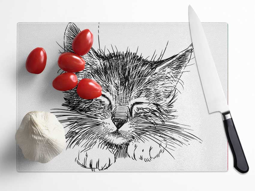 Cute Kitten Face Glass Chopping Board