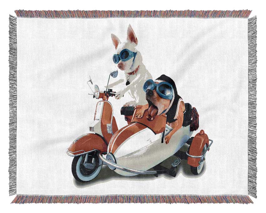 Chihuahua Sidecar Mayhem Dogs Woven Blanket