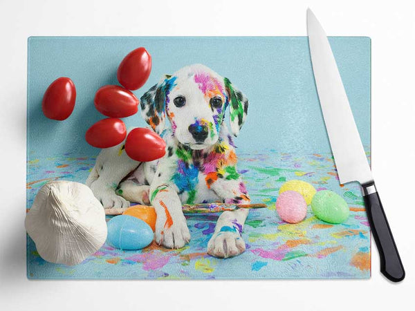 Dalmation Puppy Paint Party Glass Chopping Board