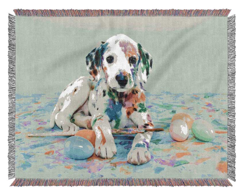 Dalmation Puppy Paint Party Woven Blanket