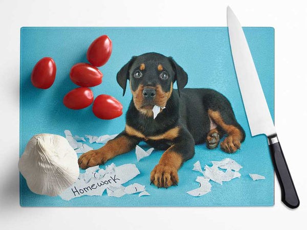 Naughty Rottweiler Puppy Dog Glass Chopping Board