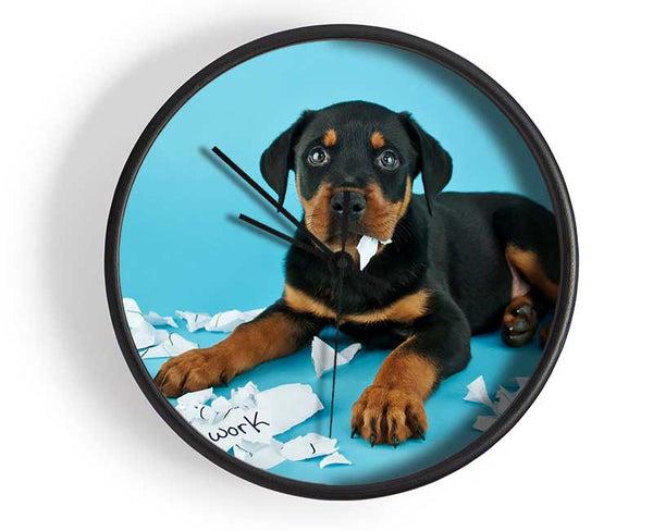 Naughty Rottweiler Puppy Dog Clock - Wallart-Direct UK