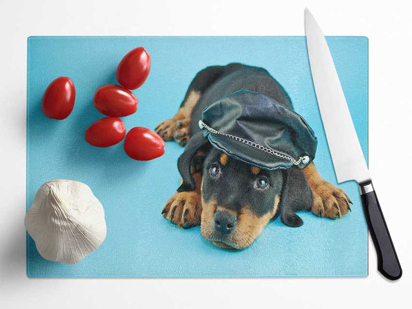 Rottweiler Puppy Dog Hat Glass Chopping Board