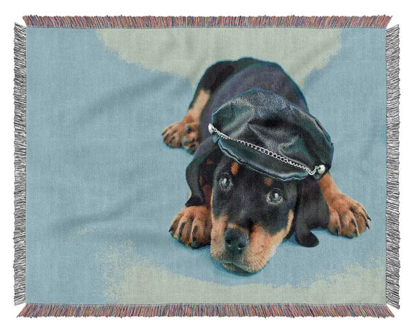 Rottweiler Puppy Dog Hat Woven Blanket