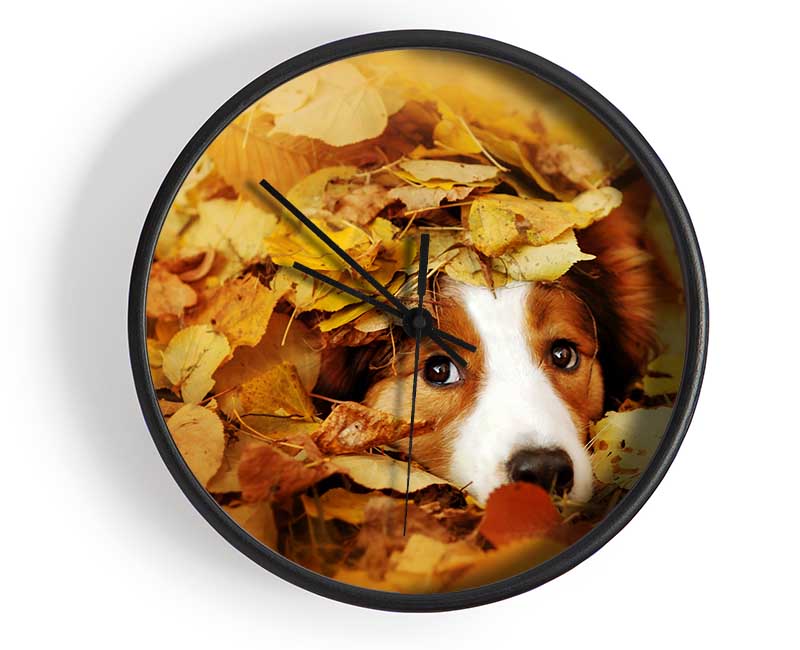 Dog In Autumn Leaves Clock - Wallart-Direct UK